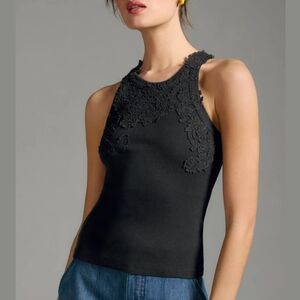 Anthropologie Pippa Navy Lace Detail Tank Top